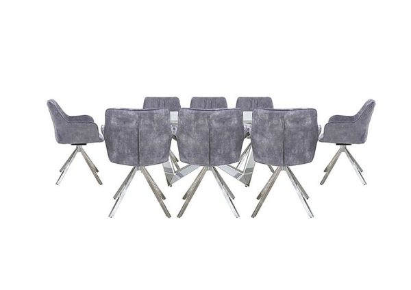 Marvel Chrome Large Extending Dining Table and 8 Swivel Chairs  Silver | Bed Sava