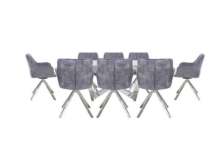 Marvel Chrome Large Extending Dining Table and 8 Swivel Chairs - Silver