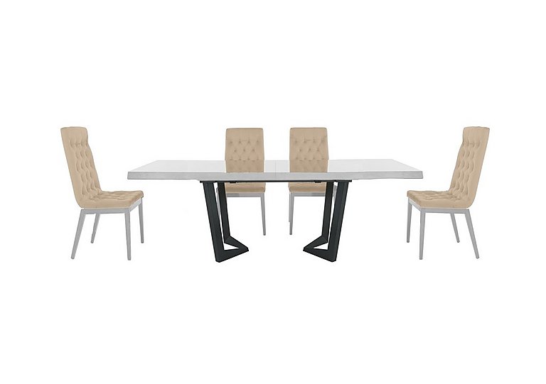 Palazzo 200cm Extending Dining Table in Glossy White with 4 Capitonne Buttoned Chairs - Aquos Cream