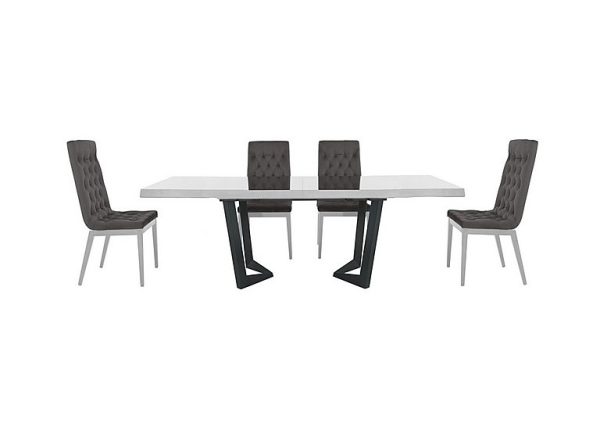 Palazzo 200cm Extending Dining Table in Glossy White with 4 Capitonne Buttoned Chairs  Aquos Dark Grey | Bed Sava