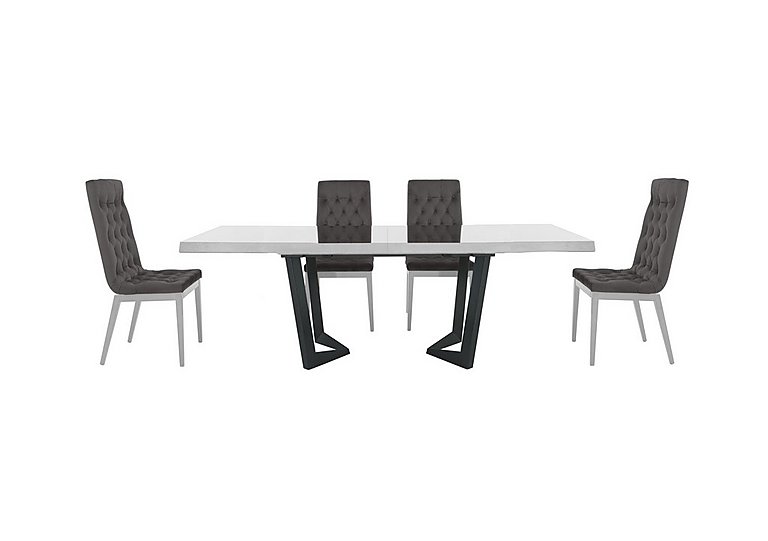 Palazzo 200cm Extending Dining Table in Glossy White with 4 Capitonne Buttoned Chairs - Aquos Dark Grey