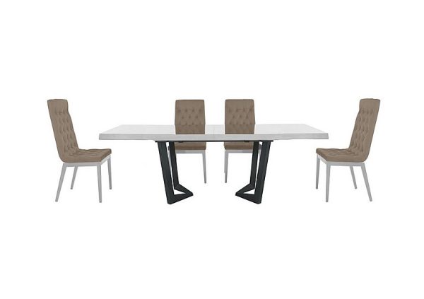 Palazzo 200cm Extending Dining Table in Glossy White with 4 Capitonne Buttoned Chairs  Aquos Taupe | Bed Sava