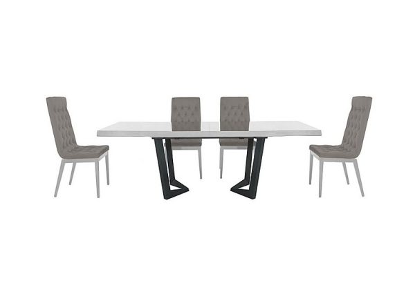 Palazzo 200cm Extending Dining Table in Glossy White with 4 Capitonne Buttoned Chairs  Scarlet Silver | Bed Sava