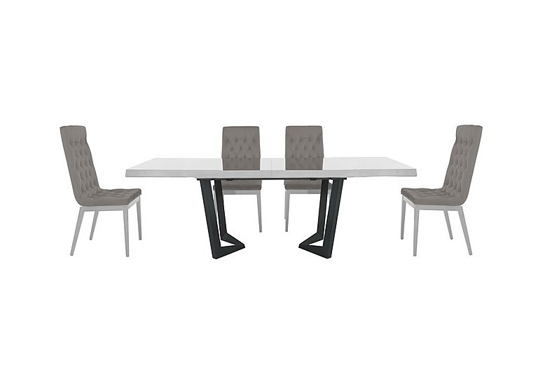 Palazzo 200cm Extending Dining Table in Glossy White with 4 Capitonne Buttoned Chairs - Scarlet Silver