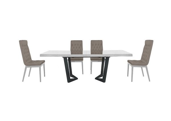 Palazzo 200cm Extending Dining Table in Glossy White with 4 Capitonne Buttoned Chairs  Scarlet Taupe | Bed Sava