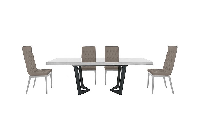 Palazzo 200cm Extending Dining Table in Glossy White with 4 Capitonne Buttoned Chairs - Scarlet Taupe