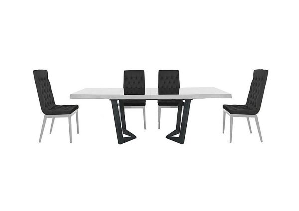 Palazzo 200cm Extending Dining Table in Glossy White with 4 Capitonne Buttoned Chairs  Scarlet Dark Grey | Bed Sava