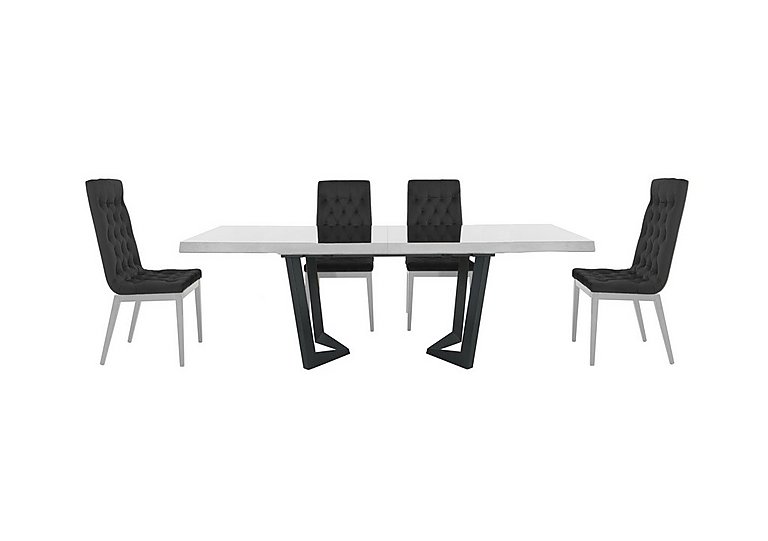 Palazzo 200cm Extending Dining Table in Glossy White with 4 Capitonne Buttoned Chairs - Scarlet Dark Grey