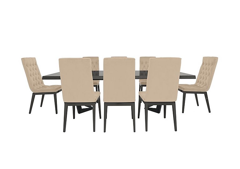 Palazzo 160cm Extending Dining Table in Silver Birch with 8 Capitonne Buttoned Chairs - Aquos Cream