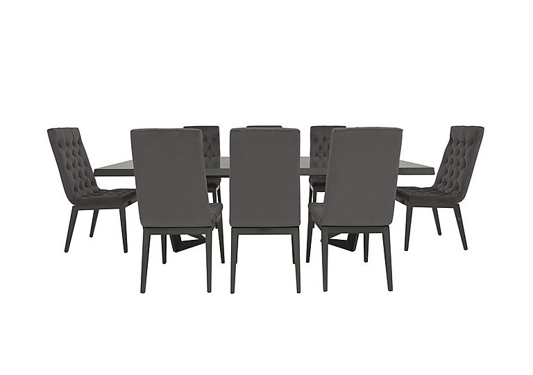 Palazzo 160cm Extending Dining Table in Silver Birch with 8 Capitonne Buttoned Chairs - Aquos Dark Grey