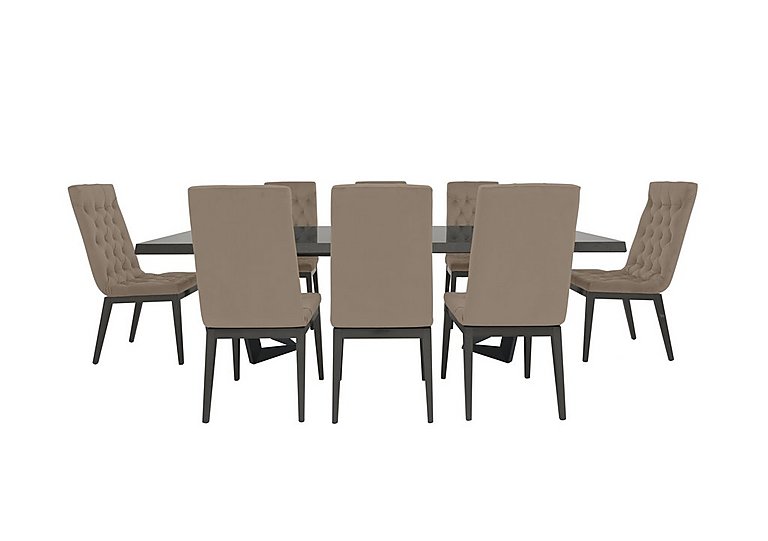 Palazzo 160cm Extending Dining Table in Silver Birch with 8 Capitonne Buttoned Chairs - Aquos Taupe