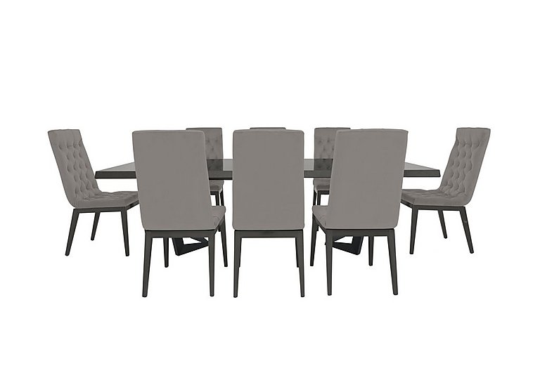 Palazzo 160cm Extending Dining Table in Silver Birch with 8 Capitonne Buttoned Chairs - Scarlet Silver