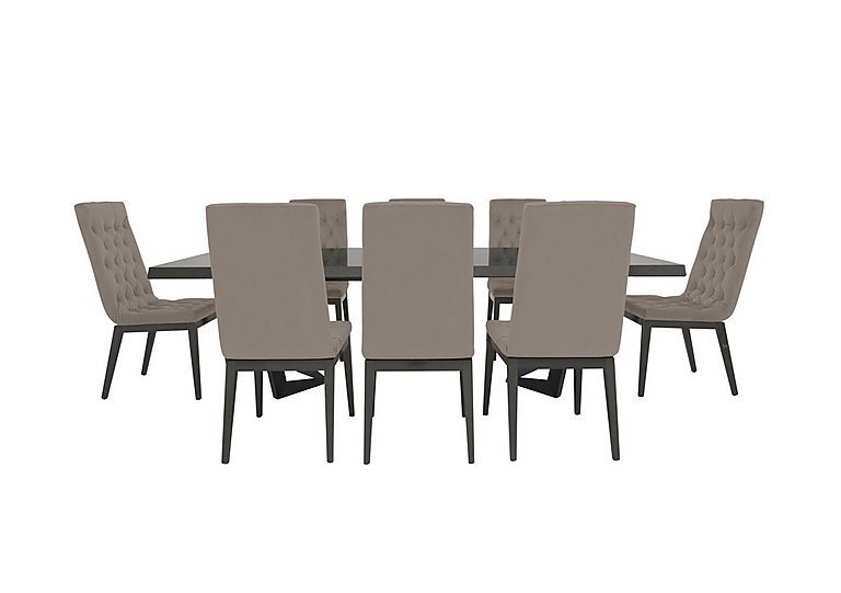 Palazzo 160cm Extending Dining Table in Silver Birch with 8 Capitonne Buttoned Chairs - Scarlet Taupe