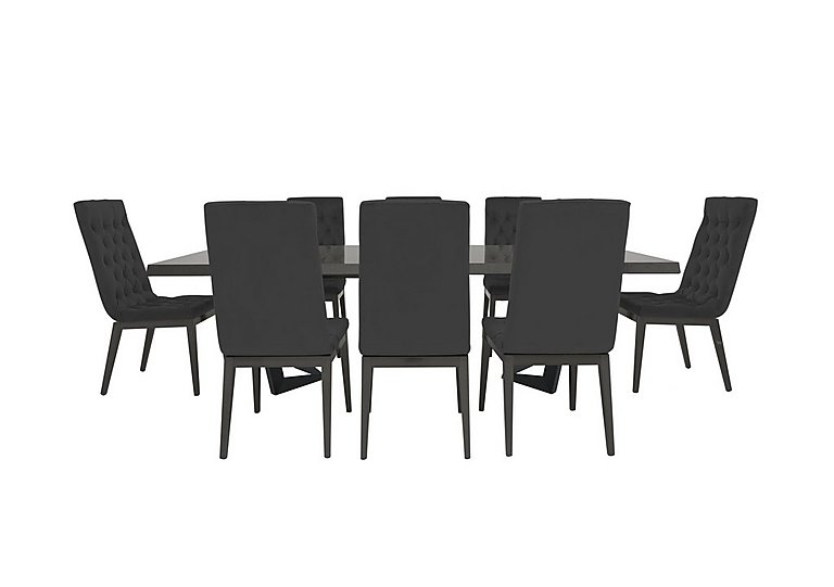 Palazzo 160cm Extending Dining Table in Silver Birch with 8 Capitonne Buttoned Chairs - Scarlet Dark Grey