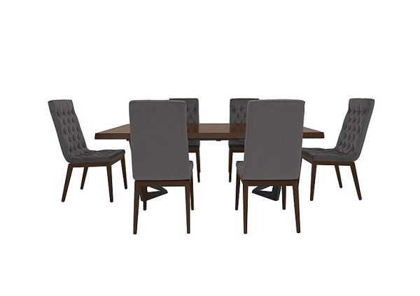 Palazzo 200cm Extending Dining Table in Dark Walnut with 6 Capitonne Buttoned Chairs  Aquos Dark Grey | Bed Sava