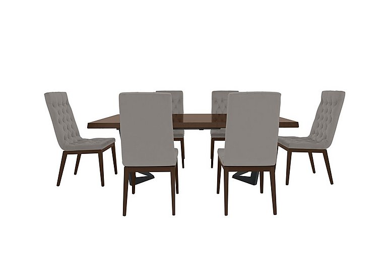 Palazzo 200cm Extending Dining Table in Dark Walnut with 6 Capitonne Buttoned Chairs - Scarlet Silver