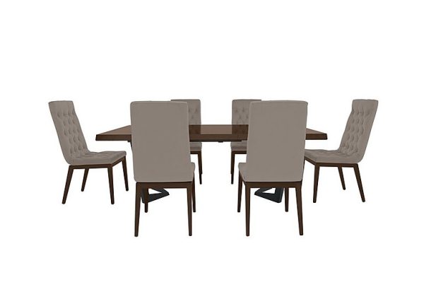 Palazzo 200cm Extending Dining Table in Dark Walnut with 6 Capitonne Buttoned Chairs  Scarlet Taupe | Bed Sava