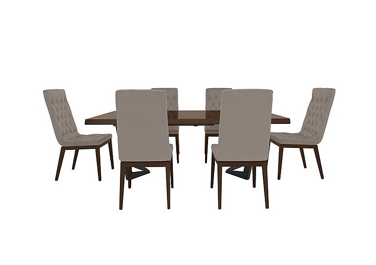 Palazzo 200cm Extending Dining Table in Dark Walnut with 6 Capitonne Buttoned Chairs - Scarlet Taupe