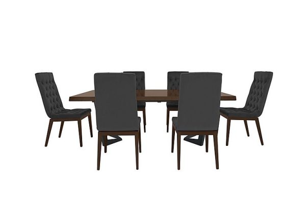 Palazzo 200cm Extending Dining Table in Dark Walnut with 6 Capitonne Buttoned Chairs  Scarlet Dark Grey | Bed Sava