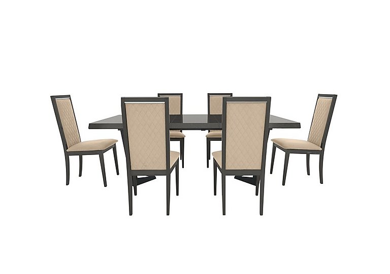 Palazzo 160cm Extending Dining Table in Silver Birch with 6 Rombi Chairs - Aquos Cream