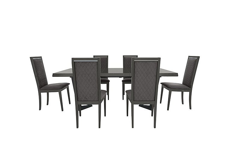 Palazzo 160cm Extending Dining Table in Silver Birch with 6 Rombi Chairs - Aquos Dark Grey