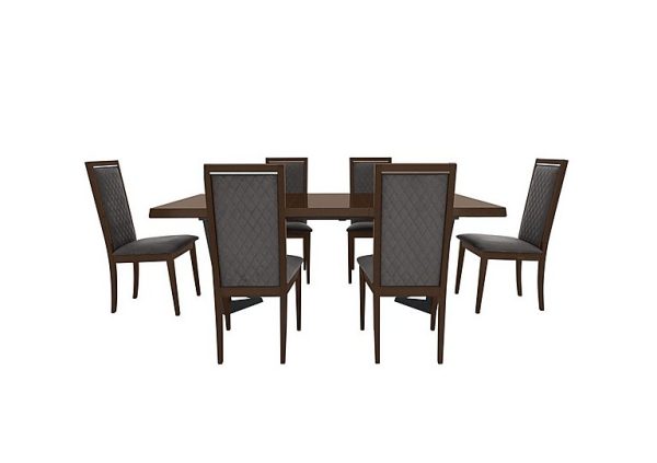 Palazzo 160cm Extending Dining Table in Dark Walnut with 6 Rombi Chairs  Aquos Dark Grey | Bed Sava