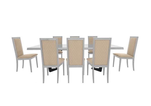 Palazzo 200cm Extending Dining Table in Glossy White with 8 Rombi Chairs  Aquos Cream | Bed Sava