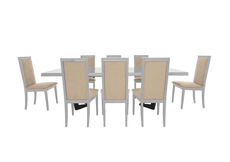 Palazzo 200cm Extending Dining Table in Glossy White with 8 Rombi Chairs - Aquos Cream