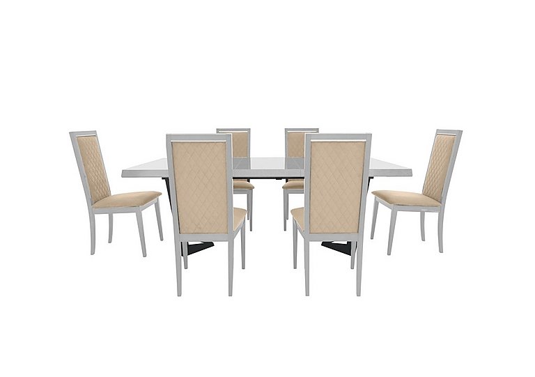 Palazzo 200cm Extending Dining Table in Glossy White with 6 Rombi Chairs - Aquos Cream