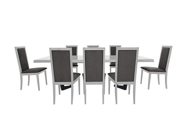 Palazzo 200cm Extending Dining Table in Glossy White with 8 Rombi Chairs  Aquos Dark Grey | Bed Sava