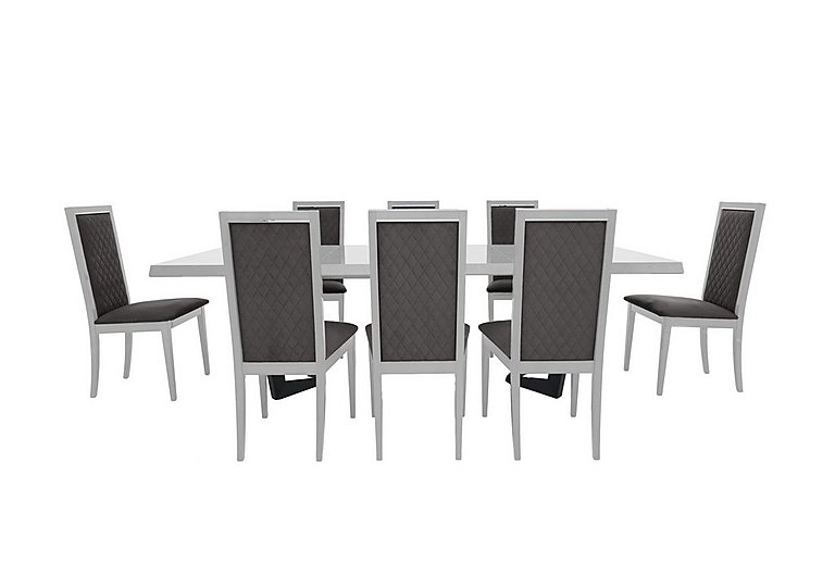 Palazzo 200cm Extending Dining Table in Glossy White with 8 Rombi Chairs - Aquos Dark Grey