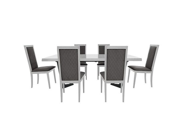 Palazzo 200cm Extending Dining Table in Glossy White with 6 Rombi Chairs  Aquos Dark Grey | Bed Sava