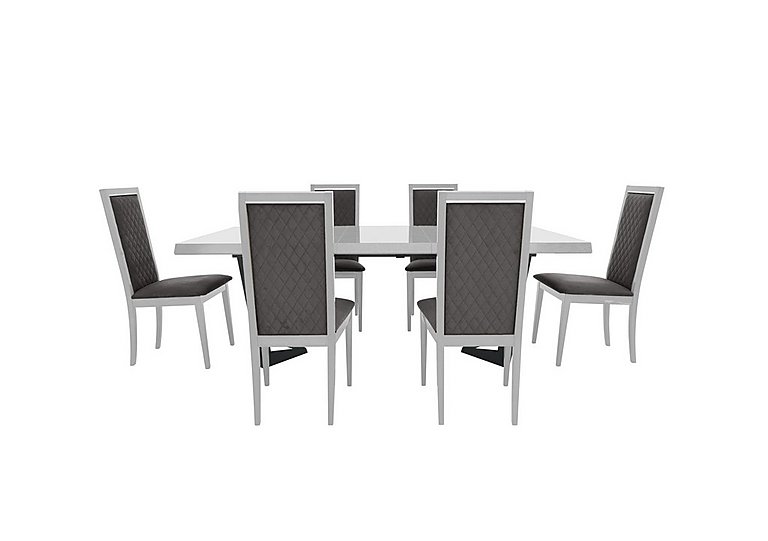 Palazzo 200cm Extending Dining Table in Glossy White with 6 Rombi Chairs - Aquos Dark Grey