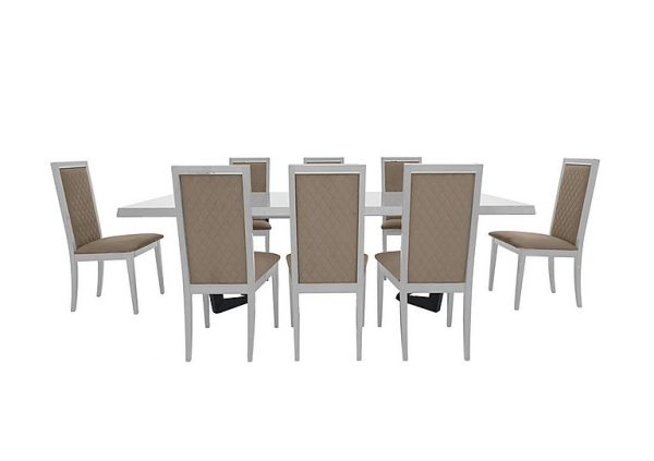 Palazzo 200cm Extending Dining Table in Glossy White with 8 Rombi Chairs  Aquos Taupe | Bed Sava
