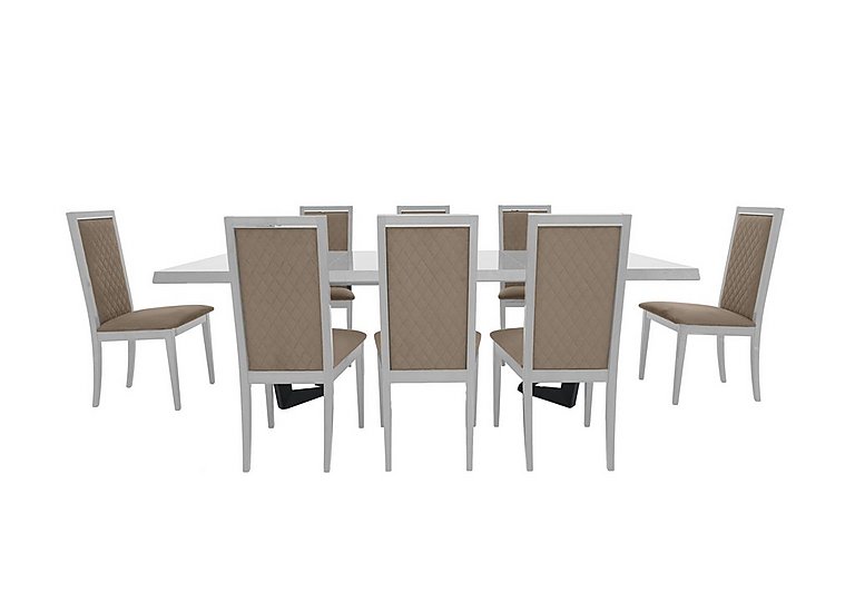Palazzo 200cm Extending Dining Table in Glossy White with 8 Rombi Chairs - Aquos Taupe