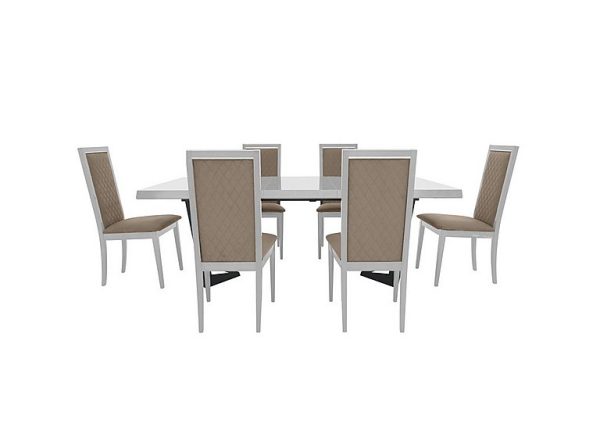 Palazzo 200cm Extending Dining Table in Glossy White with 6 Rombi Chairs  Aquos Taupe | Bed Sava