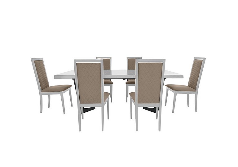 Palazzo 200cm Extending Dining Table in Glossy White with 6 Rombi Chairs - Aquos Taupe