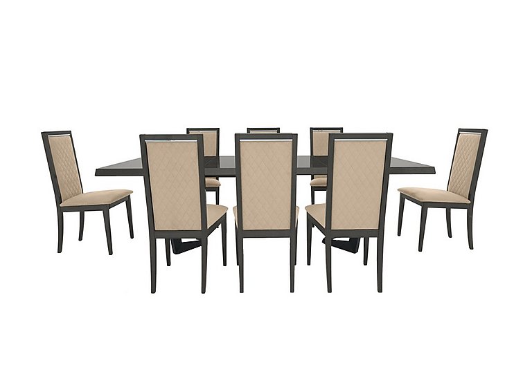 Palazzo 160cm Extending Dining Table in Silver Birch with 8 Rombi Chairs - Aquos Cream
