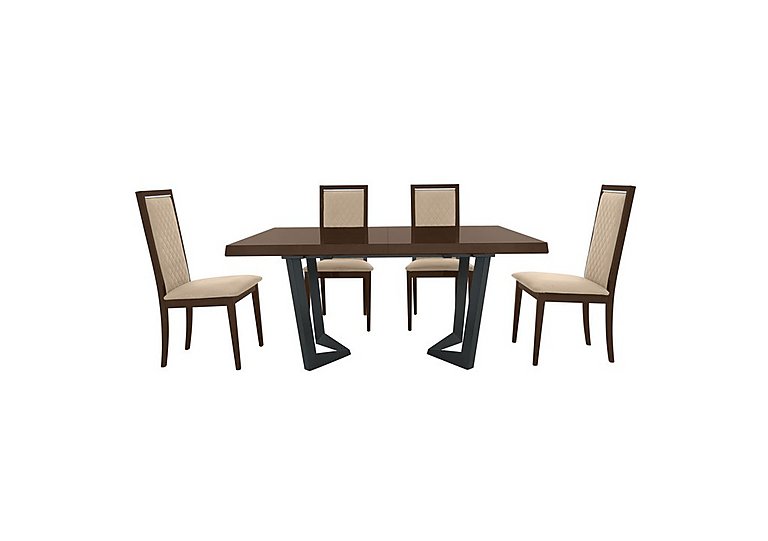 Palazzo 200cm Extending Dining Table in Dark Walnut with 4 Rombi Chairs - Aquos Cream