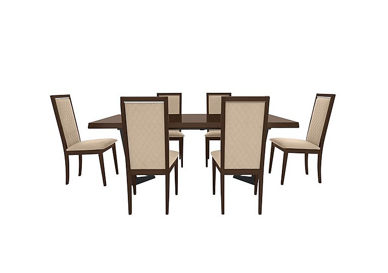 Palazzo 200cm Extending Dining Table in Dark Walnut with 6 Rombi Chairs - Aquos Cream
