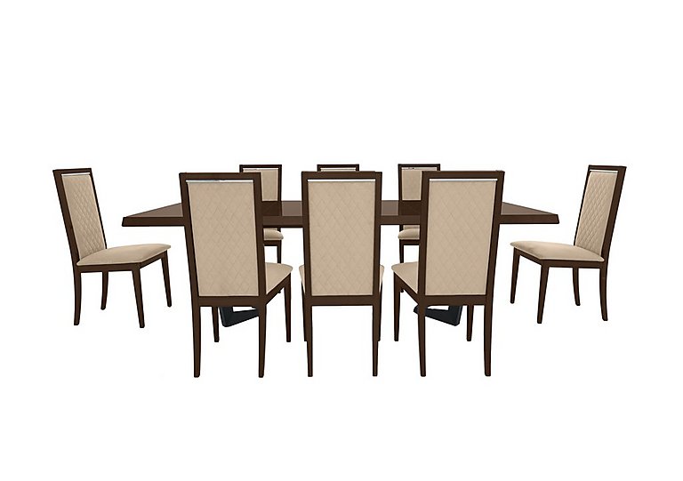 Palazzo 200cm Extending Dining Table in Dark Walnut with 8 Rombi Chairs - Aquos Cream