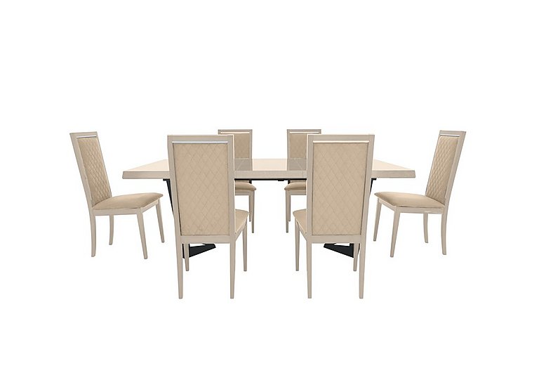 Palazzo 160cm Extending Dining Table in Sand Birch with 6 Rombi Chairs - Aquos Cream