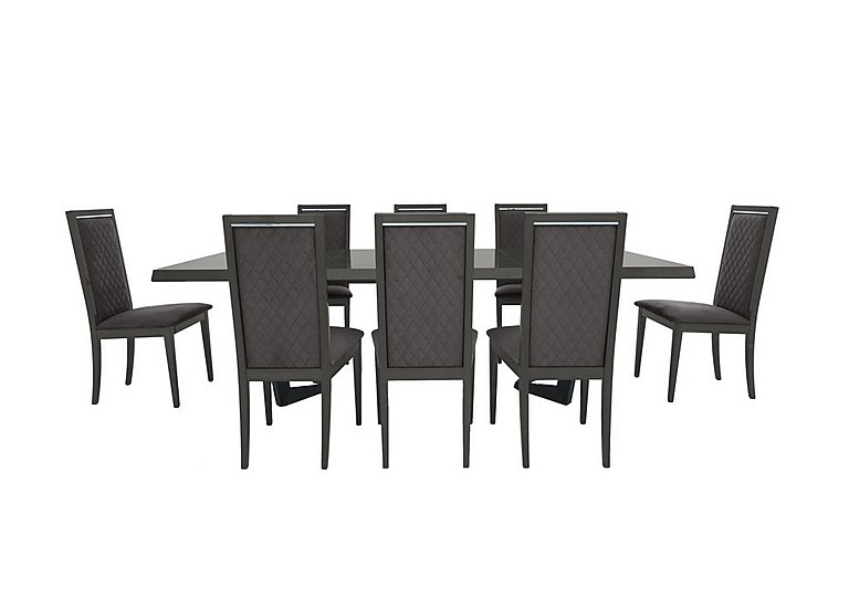 Palazzo 160cm Extending Dining Table in Silver Birch with 8 Rombi Chairs - Aquos Dark Grey
