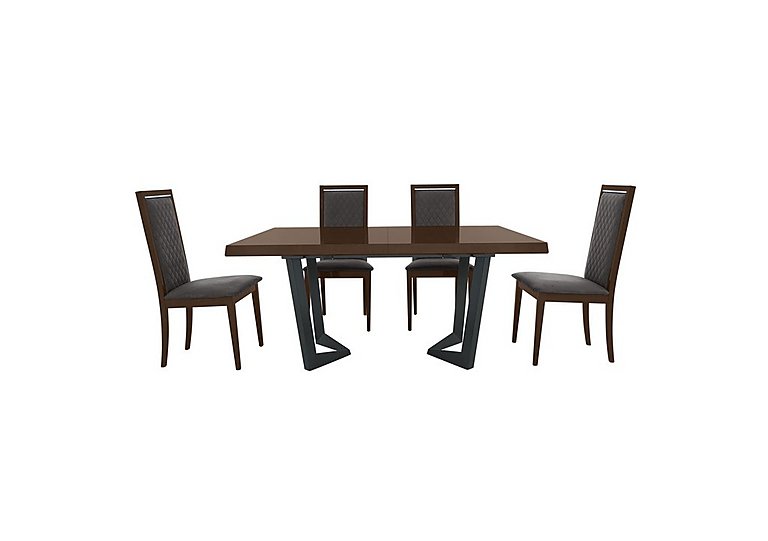 Palazzo 200cm Extending Dining Table in Dark Walnut with 4 Rombi Chairs - Aquos Dark Grey