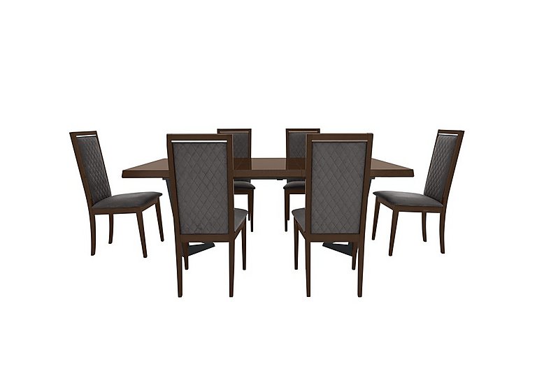 Palazzo 200cm Extending Dining Table in Dark Walnut with 6 Rombi Chairs - Aquos Dark Grey