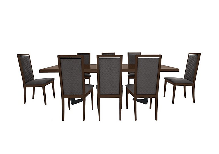 Palazzo 200cm Extending Dining Table in Dark Walnut with 8 Rombi Chairs - Aquos Dark Grey