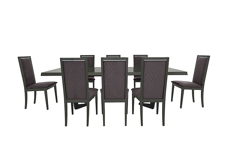 Palazzo 200cm Extending Dining Table in Silver Birch with 8 Rombi Chairs - Aquos Dark Grey