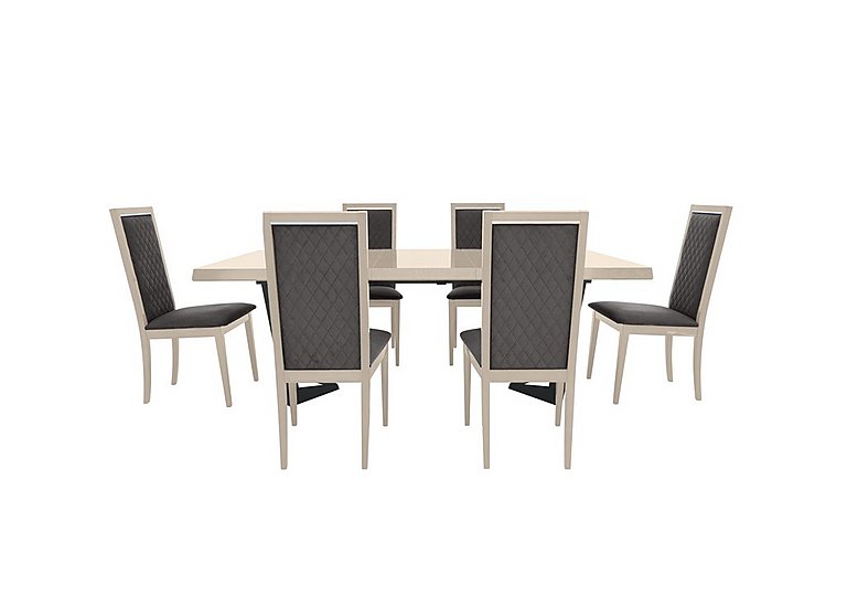 Palazzo 160cm Extending Dining Table in Sand Birch with 6 Rombi Chairs - Aquos Dark Grey