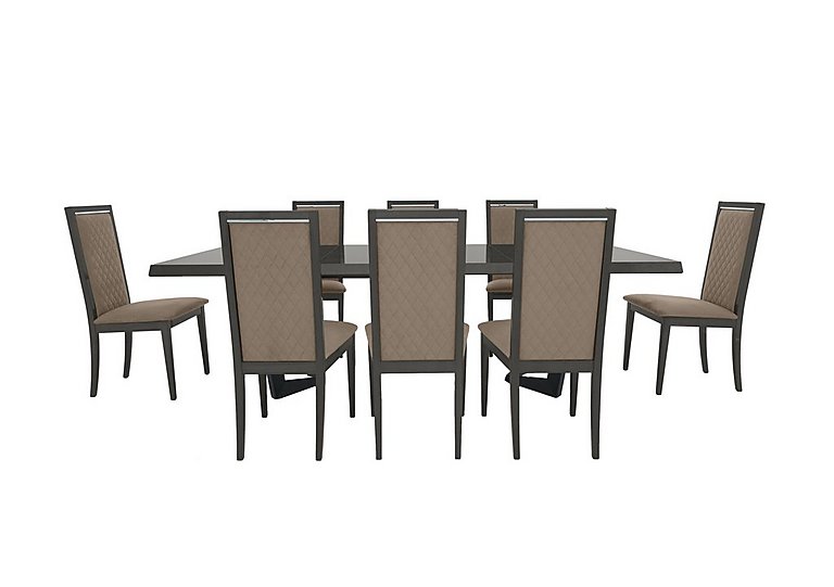 Palazzo 160cm Extending Dining Table in Silver Birch with 8 Rombi Chairs - Aquos Taupe