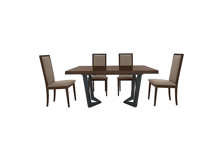 Palazzo 200cm Extending Dining Table in Dark Walnut with 4 Rombi Chairs - Aquos Taupe